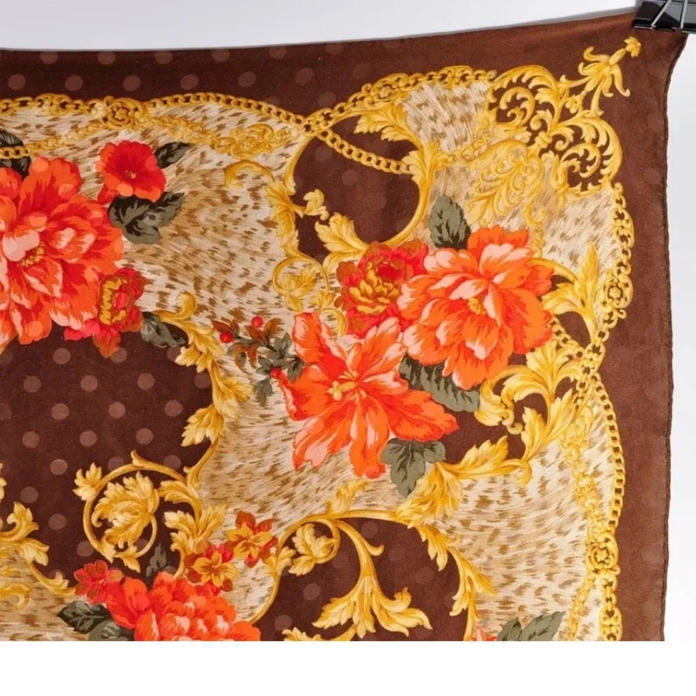 Christian Dior Flower Multicolor Scarf Silk 100% Used Authentic with tag 34 X 34